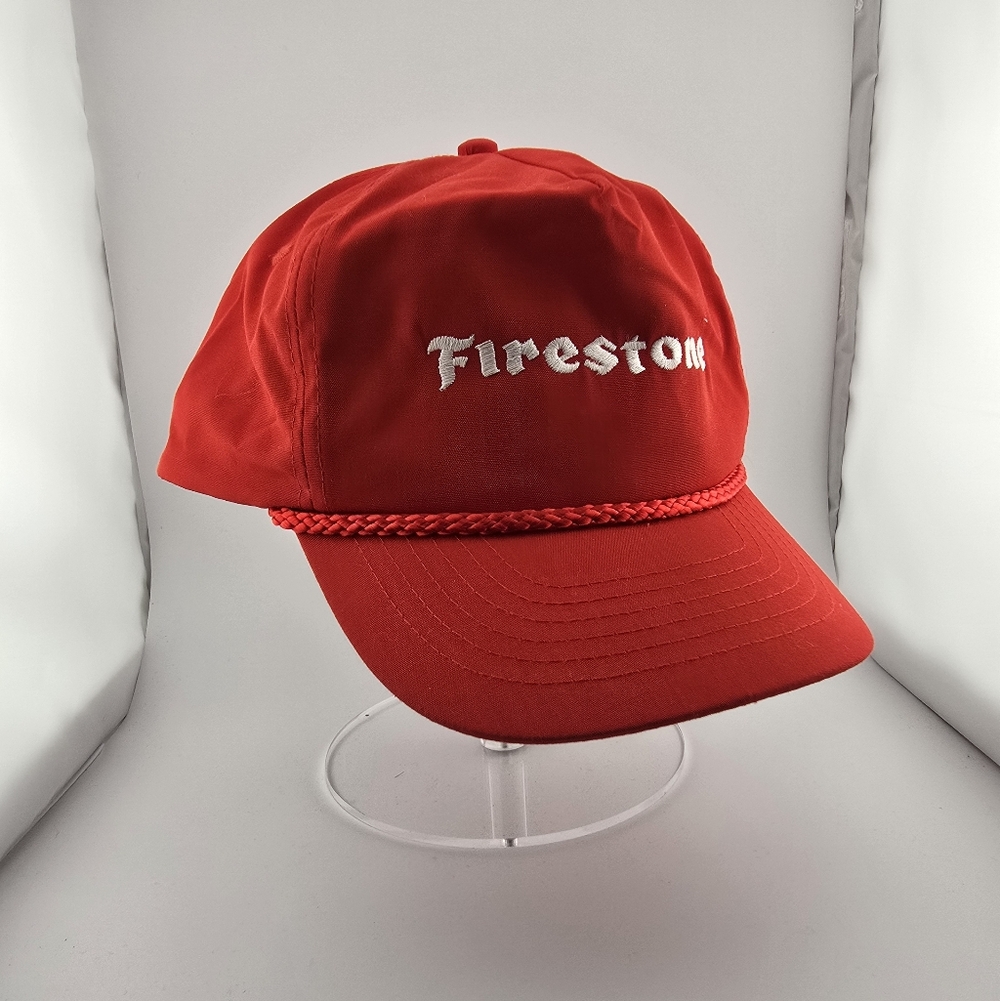 Vintage Firestone Racing Tire Hat Red Rope Snapback Cap Motorsports Snapback